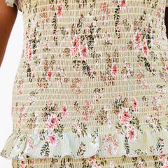 Robe midi à volants et smocks Kristy à motif floral - Taupe 