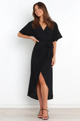 Robe midi portefeuille Bold Move - Noire 