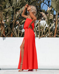 Robe longue fendue sans bretelles - Orange vif 