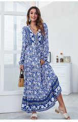Robe maxi bohème imprimée Santorin