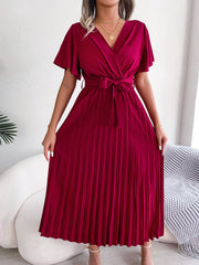 Robe midi portefeuille plissée Marlene