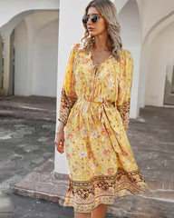 Robe longue bohème à pois suisses Sanibel - Jaune pâle 