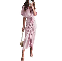 Robe midi Meryl en satin à nouer sur le devant - Corail printanier 
