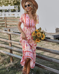 Robe longue brodée Club Tropicana - Rose clair - VENTE FINALE 