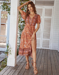 Robe maxi à découpe et nœud sur le devant à motif cachemire Frenzy 