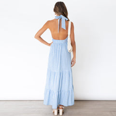 Robe longue dos nu asymétrique imprimée Seek Shade - Bleue