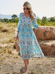 Robe maxi fleurie smockée à motif tendance 