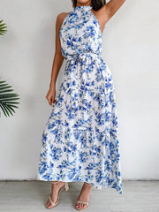Robe longue dos nu en mousseline à imprimé floral Sure Thing - Bleue - VENTE FINALE 
