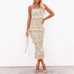 Robe midi à volants et smocks Kristy à motif floral - Taupe 