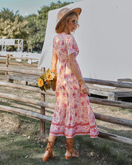 Robe longue brodée Club Tropicana - Rose clair - VENTE FINALE 