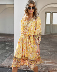 Robe longue bohème à pois suisses Sanibel - Jaune pâle 