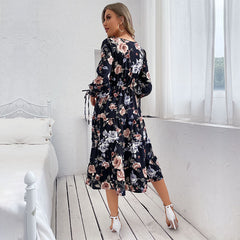 Robe midi plissée à fleurs au coucher du soleil 