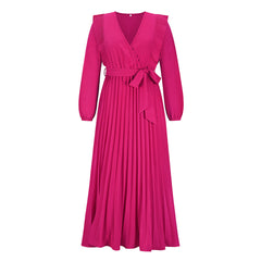 Robe mi-longue drapée Myka - Fuchsia 