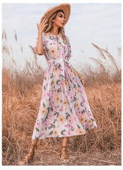 Robe midi à volants et imprimé floral texturé Dina 
