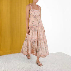 Robe longue imprimée demi-lune à volants - VENTE FINALE 