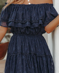 Robe longue asymétrique à épaules dénudées Panache - Bleu marine 