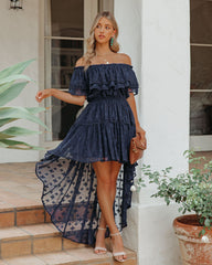 Robe longue asymétrique à épaules dénudées Panache - Bleu marine 