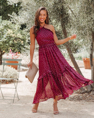 Robe midi dos nu à détails métalliques remarquables - Bordeaux - VENTE FINALE 