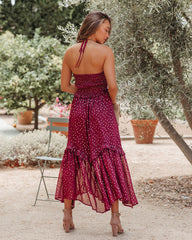 Robe midi dos nu à détails métalliques remarquables - Bordeaux - VENTE FINALE 