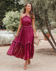Robe midi dos nu à détails métalliques remarquables - Bordeaux - VENTE FINALE 