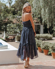 Robe midi dos nu à détails métalliques remarquables - Bleu marine - VENTE FINALE 