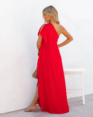 Robe longue asymétrique Strike A Pose - Rouge tomate 