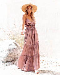 Robe longue à poches et découpes April Rain - Mauve poudré 