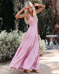 Robe longue smockée en mélange de coton At Sea - Rose 