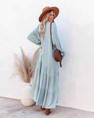 Robe longue bohème à volants Bowdan - Bleu clair 