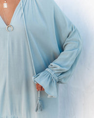 Robe longue bohème à volants Bowdan - Bleu clair 