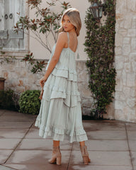 Robe midi à volants et franges Brisbane - Sauge 