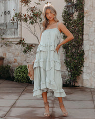 Robe midi à volants et franges Brisbane - Sauge 