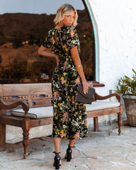 Robe midi fendue à fleurs jaune 