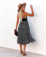 Robe midi en dentelle florale à volants Let It Be - Noire 