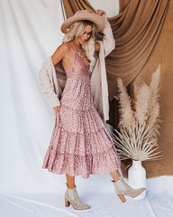 Robe midi en dentelle florale à volants Let It Be - Mauve 