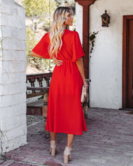 Robe midi à franges brodées Presidio - Rouge tomate 