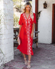 Robe midi à franges brodées Presidio - Rouge tomate 
