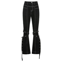 KittenAlarm - Jean baggy à poches patchwork Weekeep, style streetwear, 100% coton, pantalon cargo ample, style coréen Harajuku, pour femme.